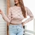 thumbnail image 5 of IROINNID Womens Sweater Round Neckline Pullover Sweater Plaid Casual Mid-Length Long Sleeve Sweater, 5 of 9