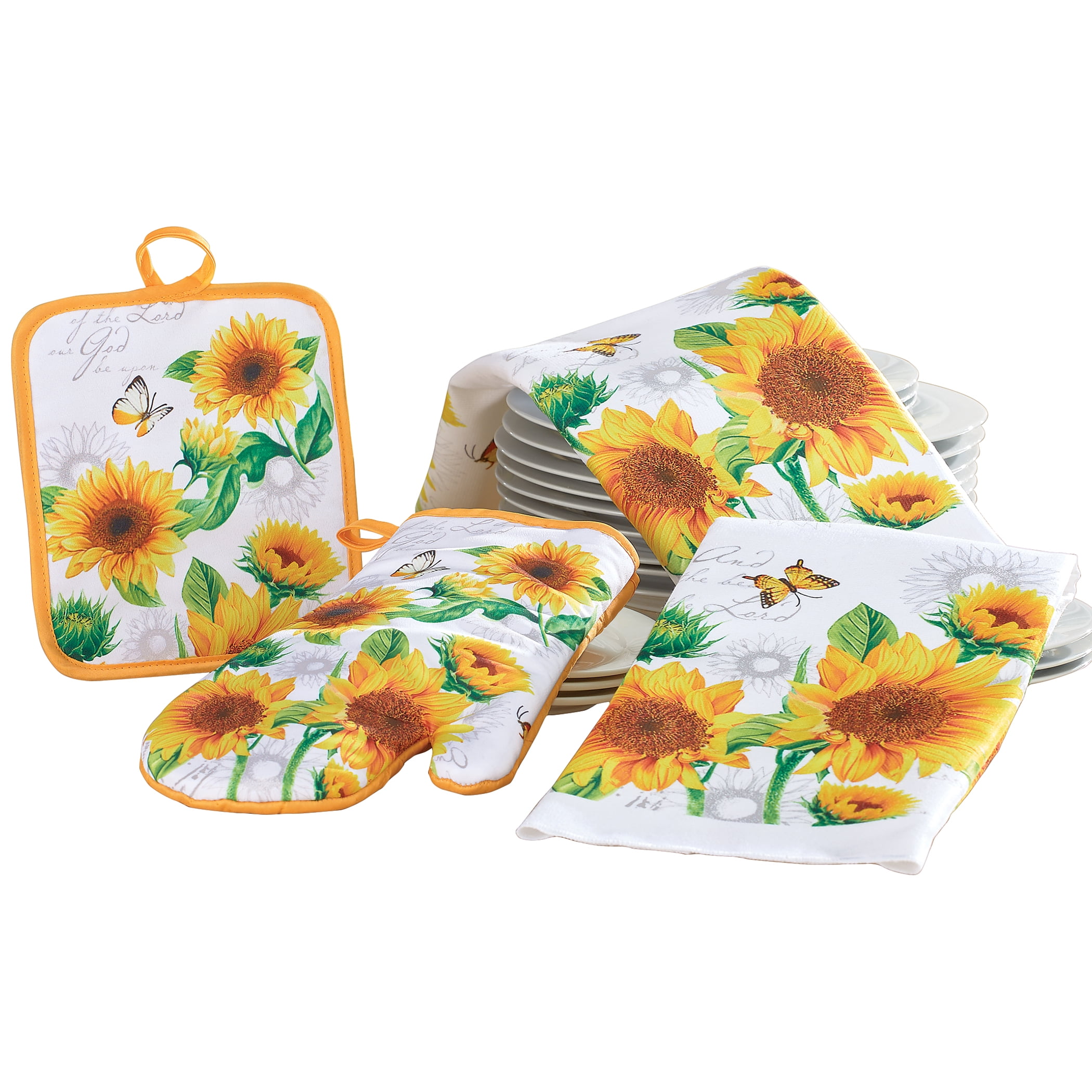 4 Piece Cheerful Bright Sunflowers Kitchen Set Home Linens Kitchen Towels Walmart Com Walmart Com