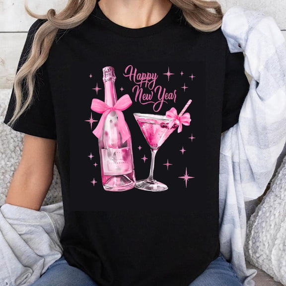 100% Cotton Happy New Year Pink Champagne Martini