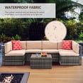 thumbnail image 4 of iRerts 7 Pieces Outdoor Sectional Sofa Patio Furniture Sets, Wicker Rattan Outdoor Patio Conversation Sets with 2 Pillows and Coffee Table, Patio Sofa Sets for Yard Backyard, Gray Wicker+Beige Cushion, 4 of 7