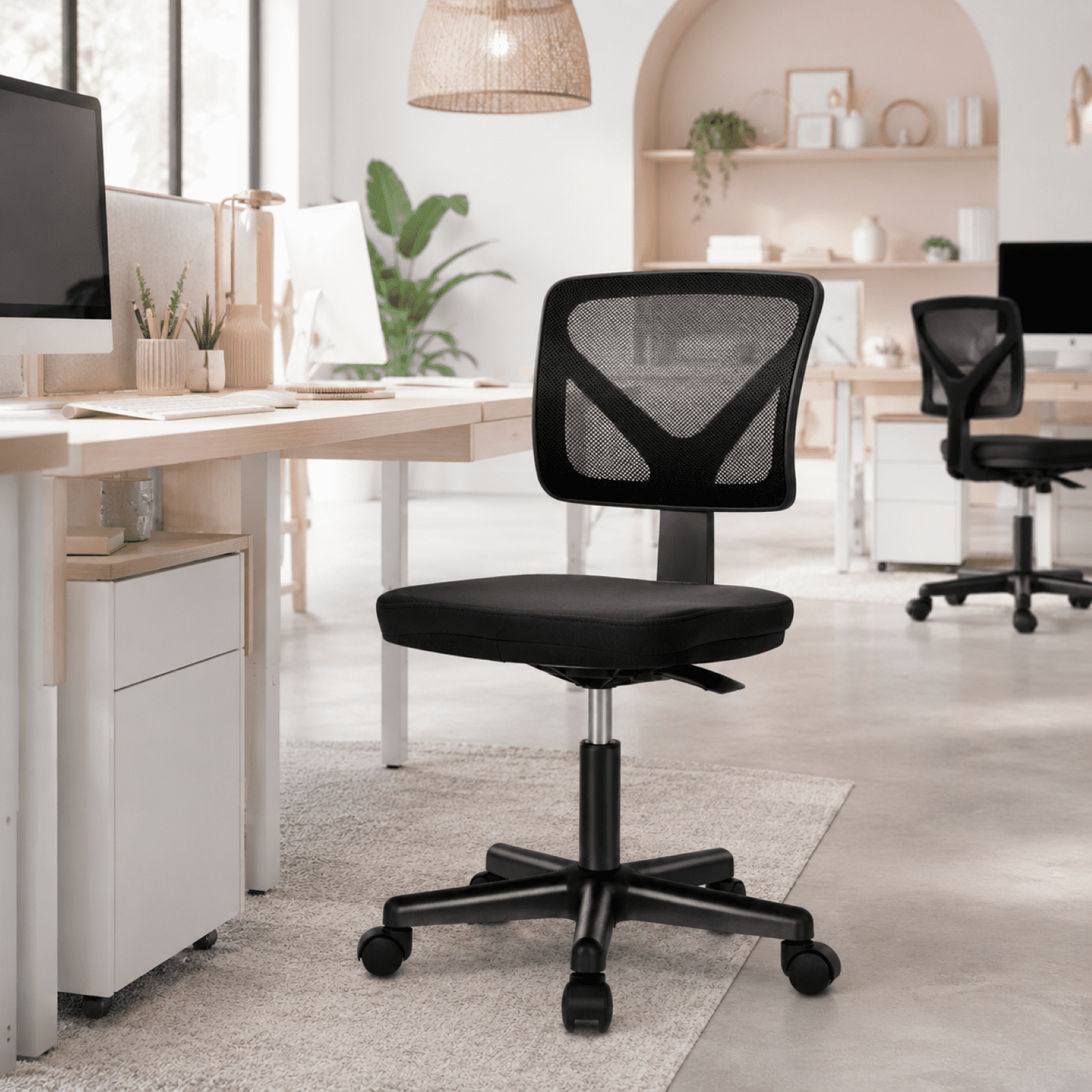Kelno Small Desk Chair with Wheels Adjustable Computer Desk Chair with Lumbar Support Mesh Ergonomic Low-Back Office Chair, Black