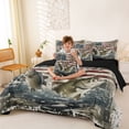 thumbnail image 3 of Feelyou Retro American Flag Buck Fishing Bedding Comforter Set for Men Boys, Bass Pike Fish Animal Queen Bedding Sets, Beige, Black Reversible, 7 Pieces, 3 of 7