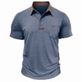 thumbnail image 3 of Men's Collared Polo Shirt Short Sleeve With Pocket Casual T-Shirt Comfortable & Stylish For Spring And Summer Daily Wear Tops,Blue,XL, 3 of 5
