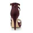 thumbnail image 3 of BLISSFUL STEP Women's Shoes Strappy Stiletto Heels Platform Ankle Strap Open Toe Faux Suede Sandals Burgundy 7, 3 of 8
