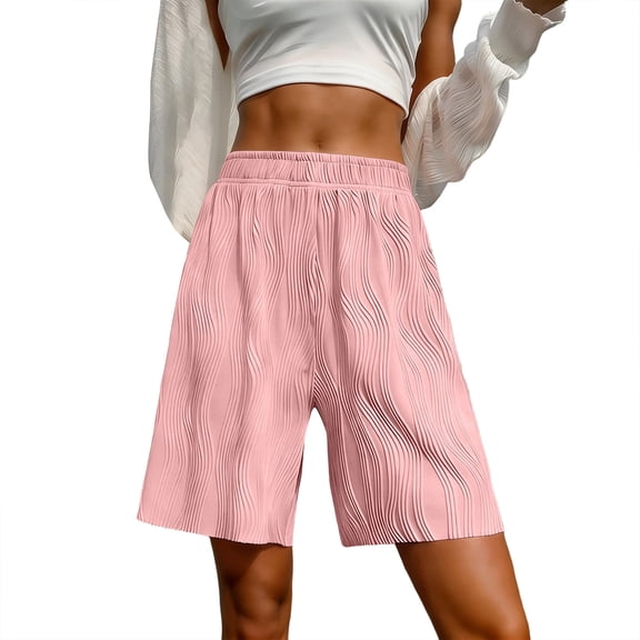 Edvintorg Bermuda Shorts for Women Knee Length Elastic Waisted Breathable Lightweight Loose Fit Casual Short Women Summer Clothes Pink XXL