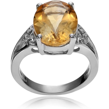 Brinley Co. Women's 1/10 Carat T.W. Diamond Accent Citrine Sterling Silver Fashion Ring