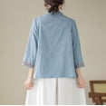 thumbnail image 4 of Womens Mandarin Collar Cotton Linen Blouse Retro Embroidery Chinese Buttons Tunic Tops Breathable Casual Summer Shirts, 4 of 5