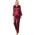 thumbnail image 3 of Womens Silk Satin Pajamas Loungewear Two-piece Sleepwear Button-Down Pj Set, 3 of 12