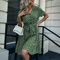 thumbnail image 5 of Women's Summer Boho Polka Dot Dress Short Sleeve Button Up Dress V Neck Swing Sun Dress Work Casual Mini Midi Dress, 5 of 7