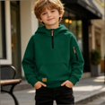 thumbnail image 5 of HAOTAGS Boys Hooded Sweatshirt (4-15) Soft Warm Long Sleeves Quater Zipper Pockets Sport Hoodie Green Size 10, 5 of 9