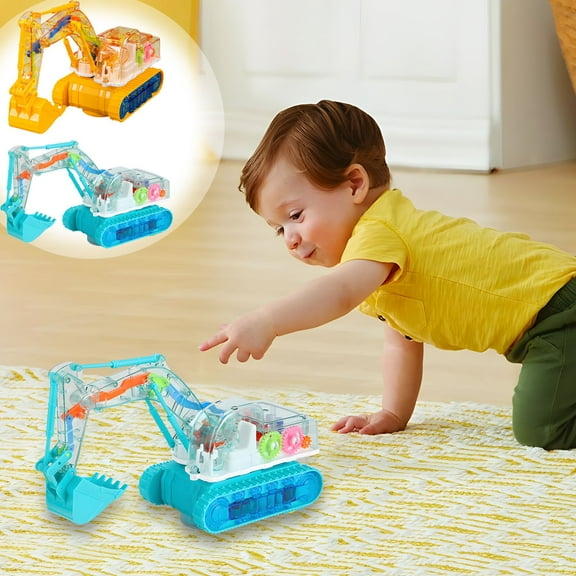 wycnly Kids Toys Children's Universal Transparent Gear Mining Toy Car Lighting Engineering Vehicle Simulation Model Holiday Gift Toy