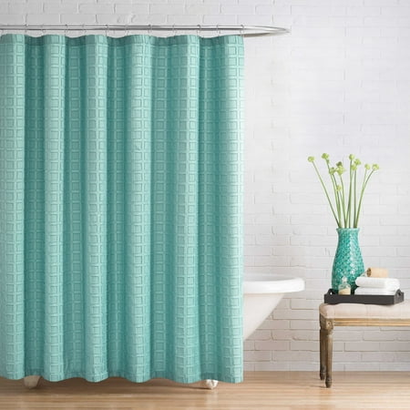 Better Homes & Gardens Clipped Fabric Shower Curtain, in Aquifer