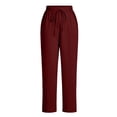 thumbnail image 6 of Womens Hiking Pants Elastic High Waist Drawstring Linen Ankle Solid Color Pants Casual Slim Tapered Cropped Trousers with Side Pockets, Lightweight Straight Leg Vacation Jogger Pants, 6 of 6