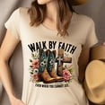 thumbnail image 4 of Christian Cowboy Boots Graphic T-Shirt Walk by Faith 2 Corinthians 5:7, Azalea, Size 3XL, 4 of 6