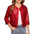 thumbnail image 1 of Girls Carnival Cheerleader Sparkly Stage Performance Jacket Open Front Cardigan with Sequins Polka Design, 1 of 4