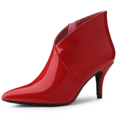 

Unique Bargains Women s Point Toe Patent Leather Stiletto Heel Ankle Boot