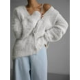 thumbnail image 5 of Womens Cardigan Sweater Long Sleeve Cardigan Button Down V Neck Knit Top Fashion Knitwear Cream White M, 5 of 6