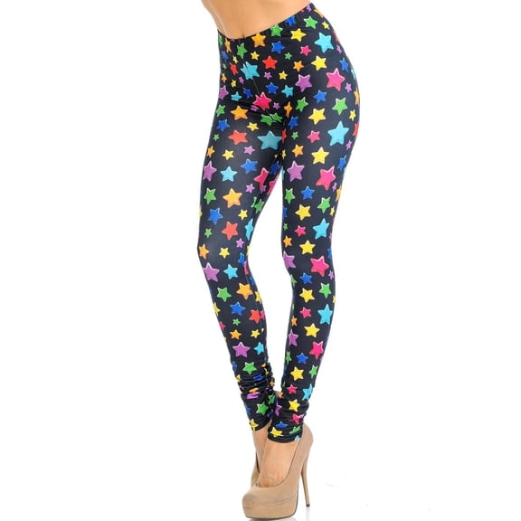 Creamy Soft Colorful Cartoon Stars Leggings - Signature Collection (One Size Regular,Multi Color Bold)