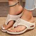 thumbnail image 3 of Rokment Womens Orthopedic Arch Support Flip Flops 2026 Summer Beach Casual Flower Leather Platform Wedge Thongs Slip on Backless Dress Sandals with Massage Sole Beige Size 6.5, 3 of 6