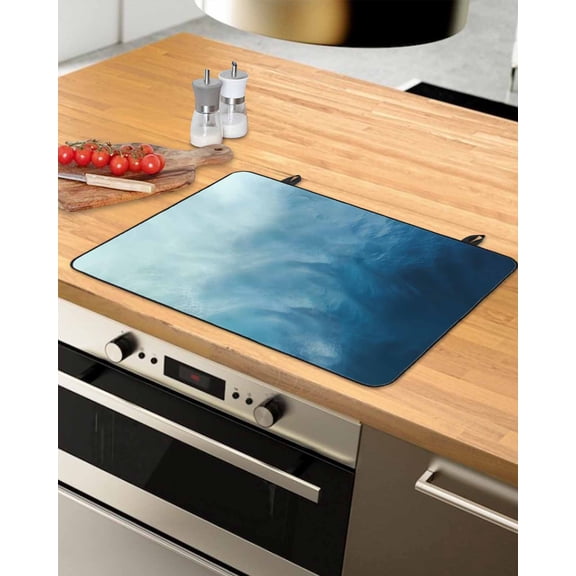 Large Induction Cooktop Protector Mat Blue Ombre Stove Top Covers for Electric Stove, Coastal Beach Modern Abstract Art Decorative Stove Burner Cover Mats, Glass Top Stove Cover