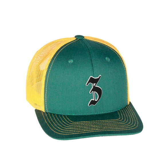 Daxton Classsic Baseball Trucker Hat Old English A to Z Letters Numbers Structured Mid Profile Cap, Kelly Gold Hat, Letter Z