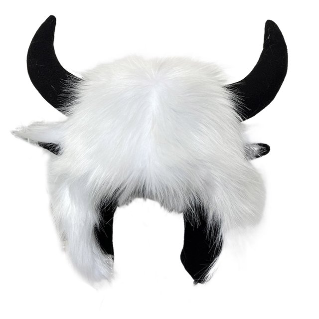 CSChome Thermal Hat Winter Funny Hat - Fake Cow Horn Decor Thick Warm Faux Fur Ear Protection