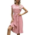 thumbnail image 4 of KOMOO Women Short Sleeve Dots Dress Round Neck Adjustable Waist Belt Dress Loose Fit Casual Dress, 4 of 9