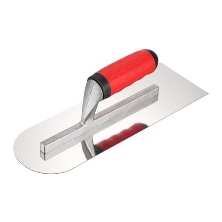 Uxcell Single Round Drywall Trowel 12 x 4 402 Stainless Steel Concrete Finishing Trowel Art Paint Plastering Hand Tools with TPE Grip for Concrete Cement Silver