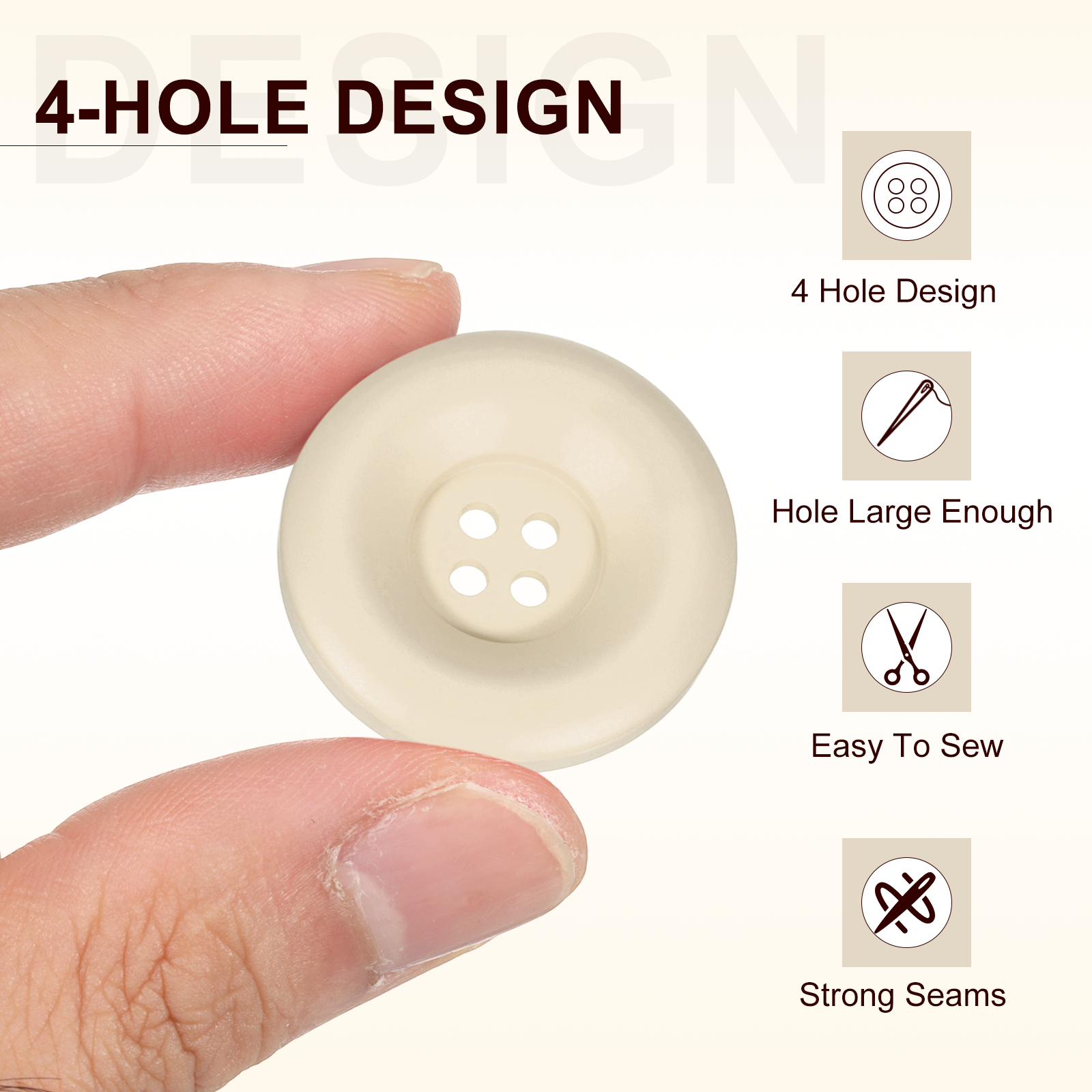 Uxcell 50pcs Sewing Button 30mm 4 Holes Resin Round Crafting Buttons, Coffee
