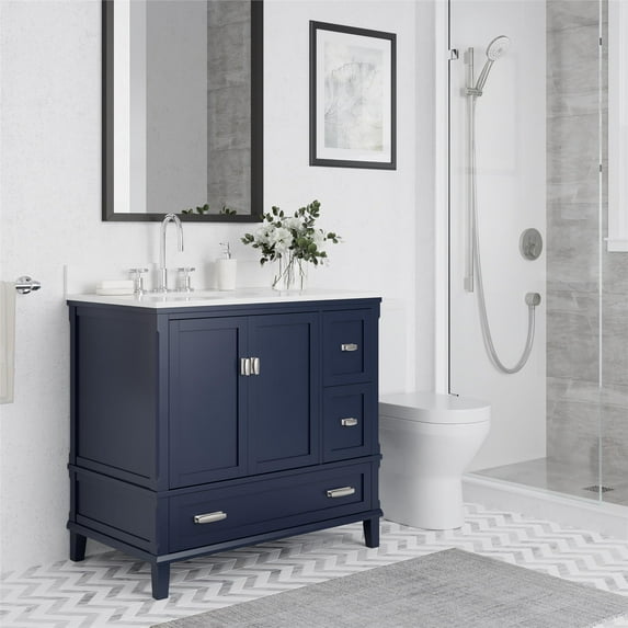 DHP Otum 36 Inch Bathroom Vanity with Sink, Navy Blue