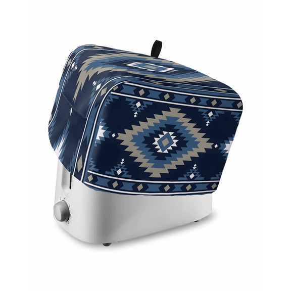 Fsddascl Blue Boho Toaster Cover 2 Slice, Small Kitchen Appliance Covers, Aztec Southwest Abstract Geometric Motifs Toaster Oven Cover with Loop, Bread Machine Cover Polyester Dust Cover Protection