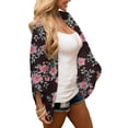 thumbnail image 3 of Pompotops Kimono en Mousseline à Imprimé Floral pour Femmes, Coupe Ample, Manches Mi-Longues, Cardigan Châle, Haut de Couverture, 3 of 5
