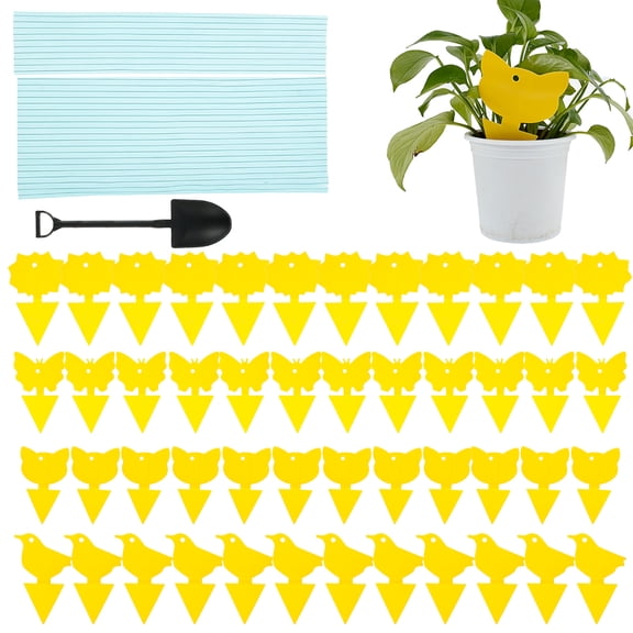 Pcapzz 97 PCS Fly Cather Traps,Dual-Sided Yellow Sticky Fly Catchers Insect Bug Traps For Mosquitos Fungus Gnats With 48 Cable Ties+1pc Shovel