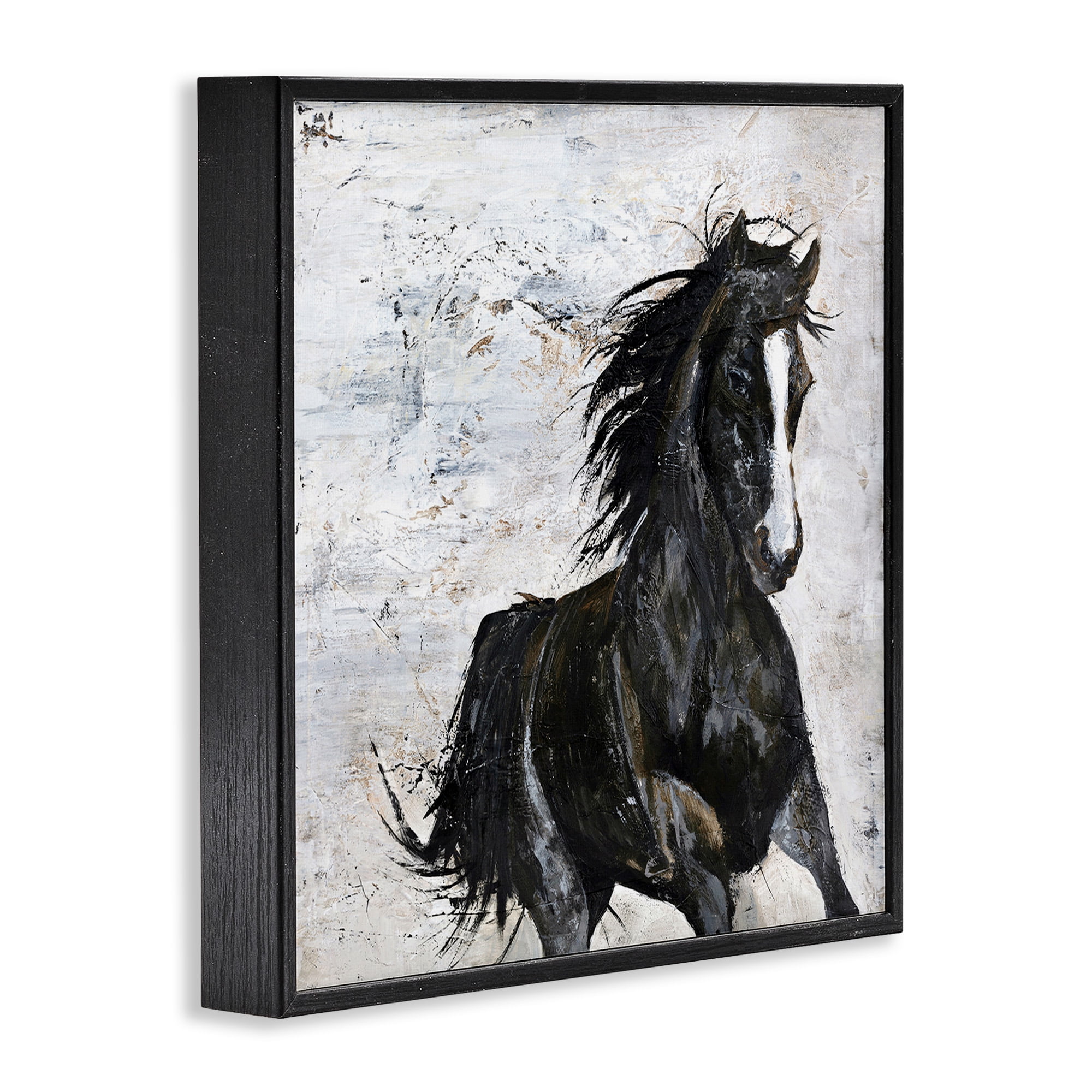 Stupell Industries Wild Black Horse Galloping Animals & Insects Painting Black Framed Art Print Wall Art, 17 x 17