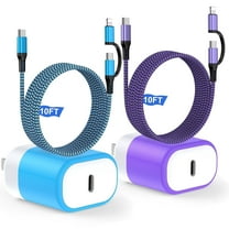 Compatible for iPhone Charger, 20W USB C Charger Block with 10FT Charging Cable, 2 Pack Type C Block 2 in 1 Charging Cable, Wall Charger Adapter USB C Brick Power Station Compatible for iPhone,Mixed