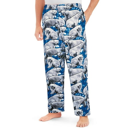 Mens All-Over Polar Bear Print Lounge Pants Sleepwear with Comfortable Drawstring Waistband, X-Large, Blue And White