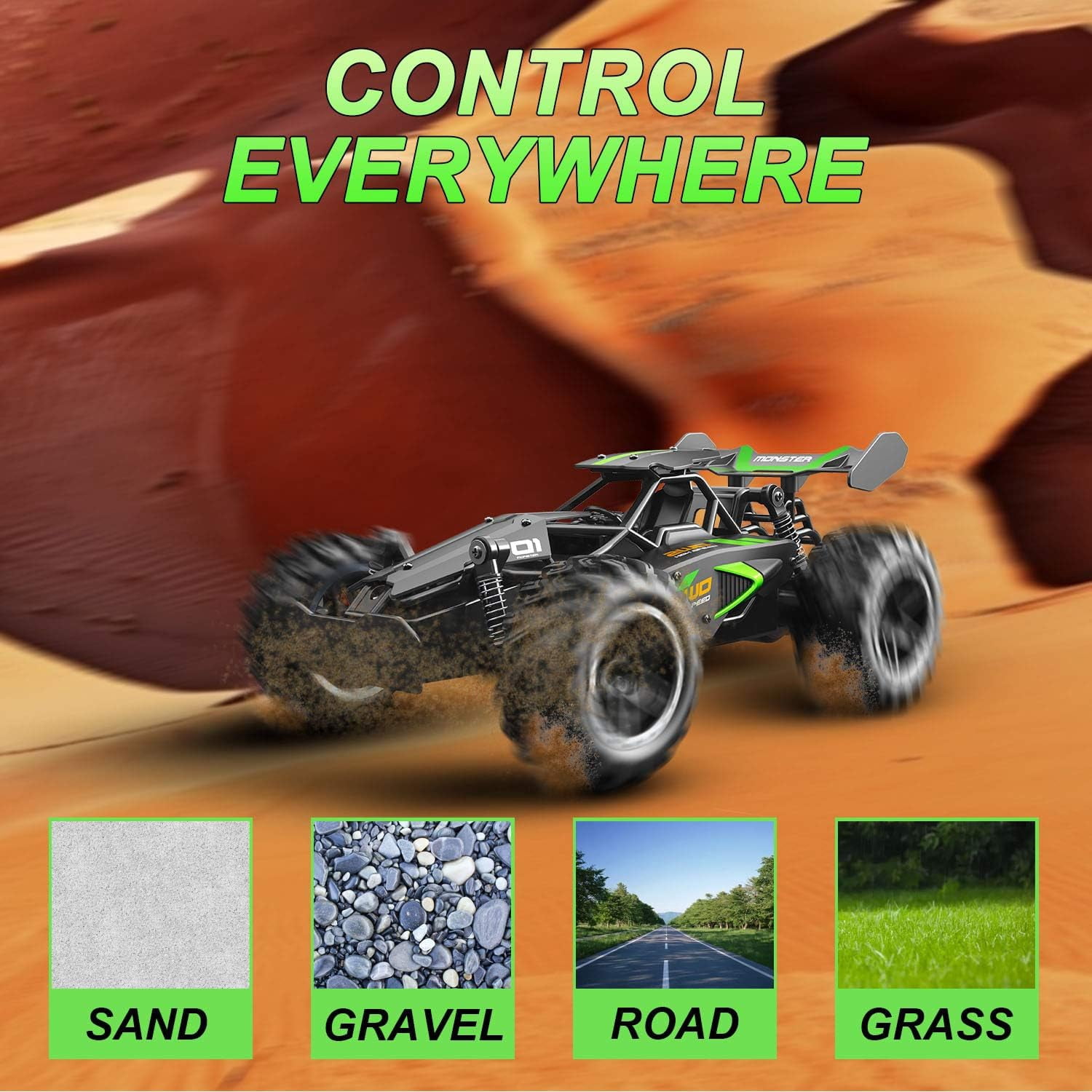 Remote Control Car, 1:18 High Speed RC Cars, 2.4Ghz, 2 Batteries, Drifts Up To 20+ km/h, Toy for Boys & Girls Gifts for Kids