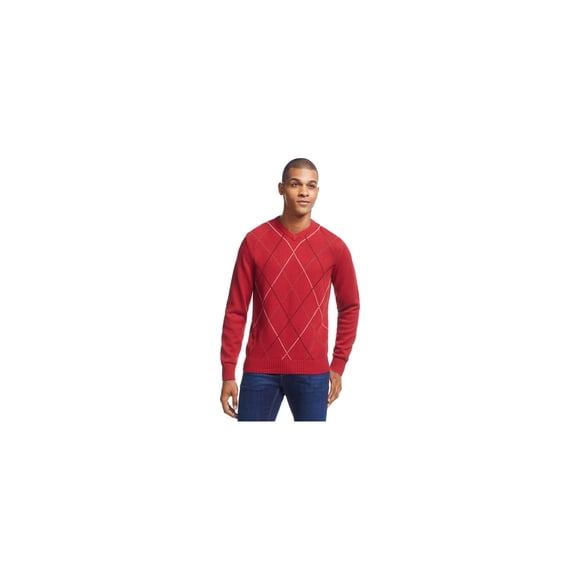 Geoffrey Beene Mens Harlequin Pullover Sweater, Red, Big & Tall, XLT