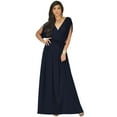 thumbnail image 1 of KOH KOH Long Bridesmaid Formal Short Sleeve V-Neck Full Floor Length Flowy Cocktail Summer Evening Wedding Guest Party Tall Maxi Dress Gown For Women Dark Navy Blue Large US 12-14 NT026, 1 of 6
