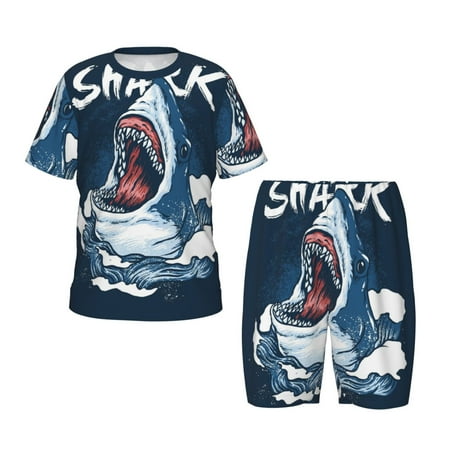 Luyuia Shark Print Girls  2-Piece Tie-Dye Pajama Set  Cute Summer Loungewear with Shirt and Tank Shorts Nightwear-4X-Large