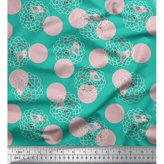 Soimoi Poly Crepe Fabric Dot,Bird & Fish Kids Print Fabric by The Yard 42 Inch Wide