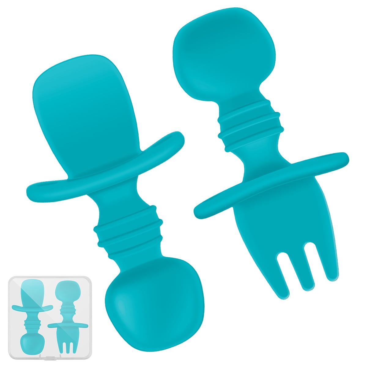 HOTBEST Baby Fork and Spoon Set Silicone Self Feeding Utensil Easy Grip