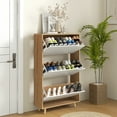 thumbnail image 2 of HOMCOM Armoire à Chaussures Étroite avec 3 Portes Rabattables et Tablettes Ajustables, Blanc, 2 of 10