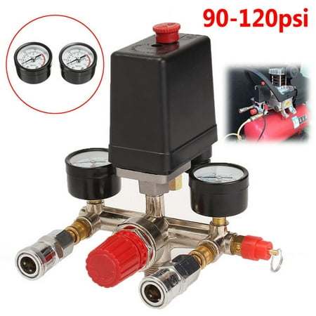 90 ~ 120 PSI Air Compressor Pressure Control Switch Valve Manifold Regulator w/ Gauges