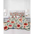 thumbnail image 2 of Full Size Quilt Bedding Set, Watercolor Floral Reversible Summer Quilt 3 Pieces, Spring Red Poppy Flower Botanical Beige Lightweight Bedspreads Coverlets with 2 Pillow Shams for All Seasons, 2 of 5