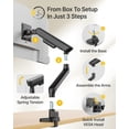 thumbnail image 3 of monTEK Single Monitor Arm with USB Ports, Mechanical Spring Monitor Mount for 17–40" Screens, Holds up to 26.4 lb, Full Motion Desk Arm with VESA 75x75/100x100, C-Clamp & Grommet, 3 of 10