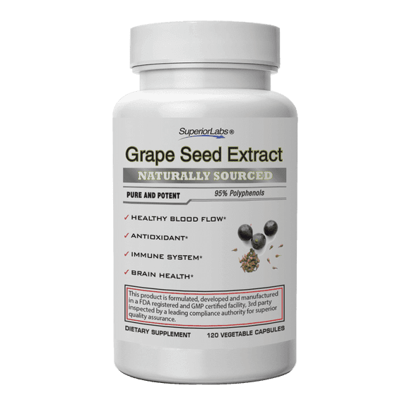 Superior Labs Grape Seed Extract - 95% Polyphenols - 400mg, Vegetable Capsules, Gluten-Free, 120 Count
