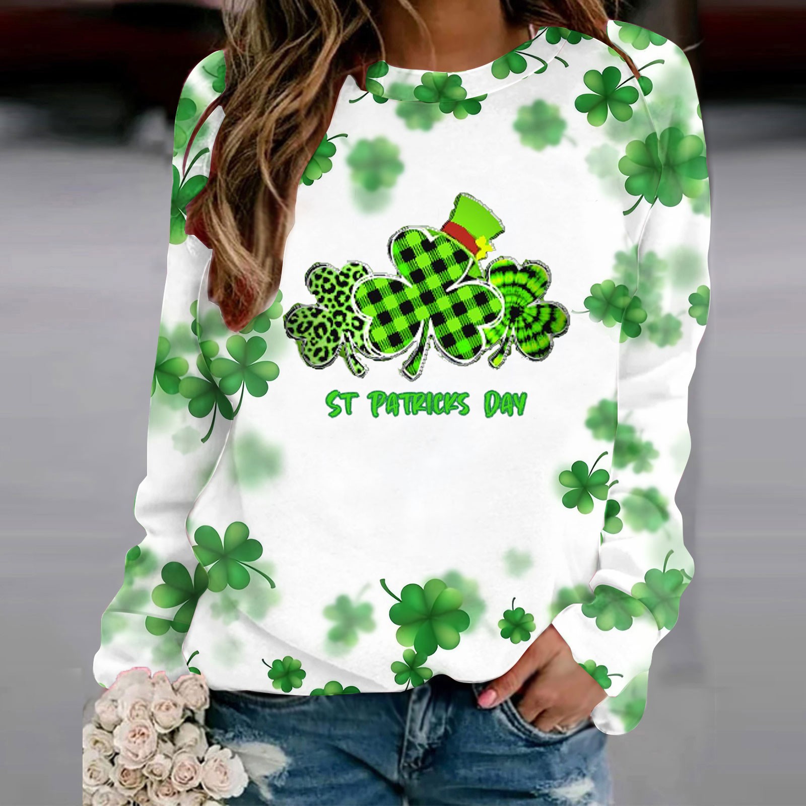 Printed T-Shirt Long Sleeves Blouse Crew Neck Leisure Birthday Items for Women, Tops, Clothes, Home, Sale Clothing, Women Clothes All Dept, Especiales de Walmart en Ropa de Mujeres