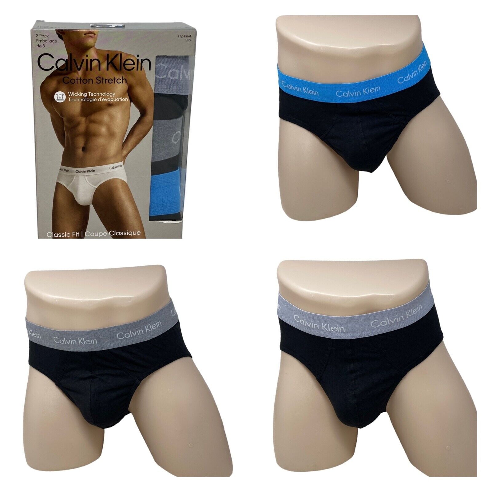 Calvin Klein Underwear 3 Pack Hip Brief Cotton Stretch Black NB2613939 Walmart