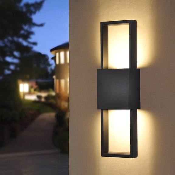 Modern Outdoor Wall Sconce Black LED Exterior Light Waterproof Up Down Fixture for Porch Patio Garage Entryway 15.75" Warm White